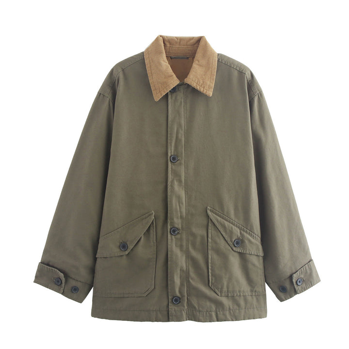 Damen nan kastige Utility-Overshirtjacke mit kontrast Cordkragen und aufgesetzten Pattentaschen Drune