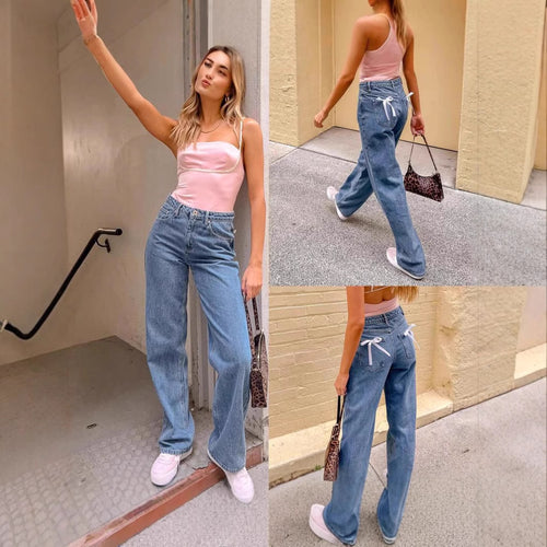 Damen Hohe Taille Jeans mit weitem Bein und klassischem Schnitt Drune