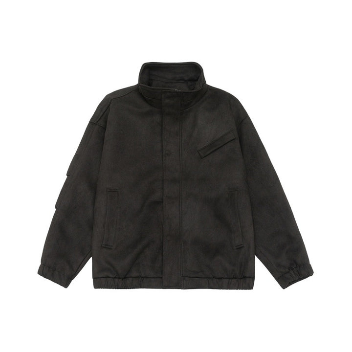 Unisex Kurzgeschnittene Stehkragen-Fleecejacke mit verdeckter Druckknopfleiste Drune