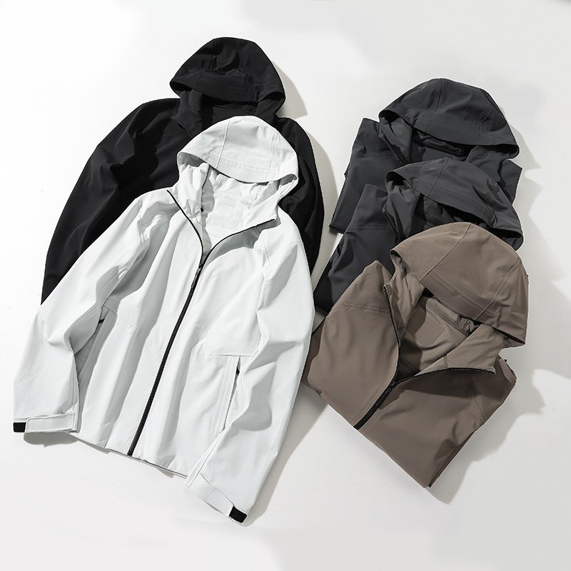 Herren Wasserabweisende Softshell-Outdoorjacke mit Kapuze, verschweißten Nähten & minimalistischer Reißverschluss Drune