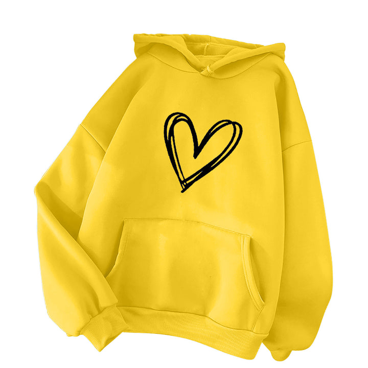 Damen nan oversized Kapuzenpullover mit handgezeichnetem Herzprint, Kängurutasche und weichem Fleece-Innenfutter Drune