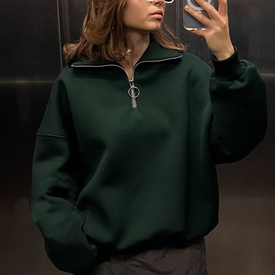 Damen modischer Oversized-Fleece-Pullover mit hohem Kragen Drune