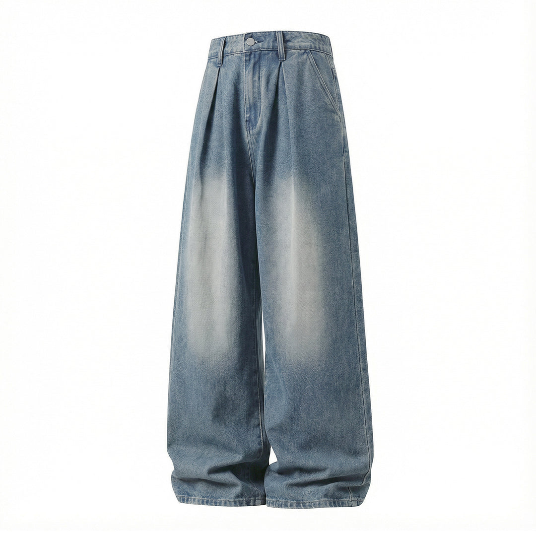 Damen High‑Waist Denim‑Palazzohose mit Bundfalten und weitem Bein Drune