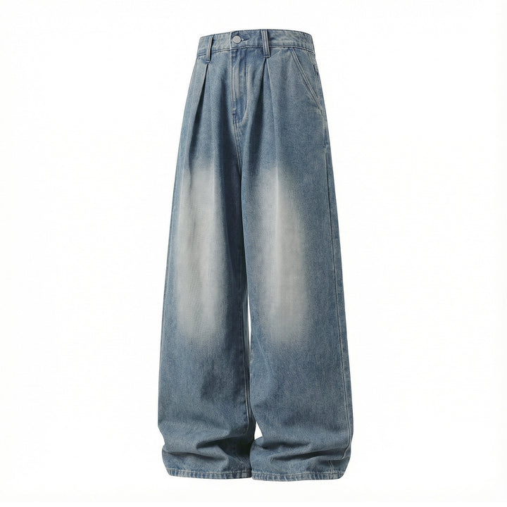 Damen High‑Waist Denim‑Palazzohose mit Bundfalten und weitem Bein Drune