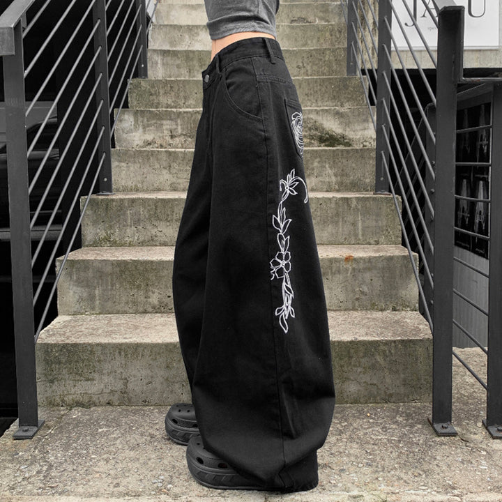 Damen weit geschnittene Baumwollhose mit hohem Taillenbund und praktischen Taschen Drune