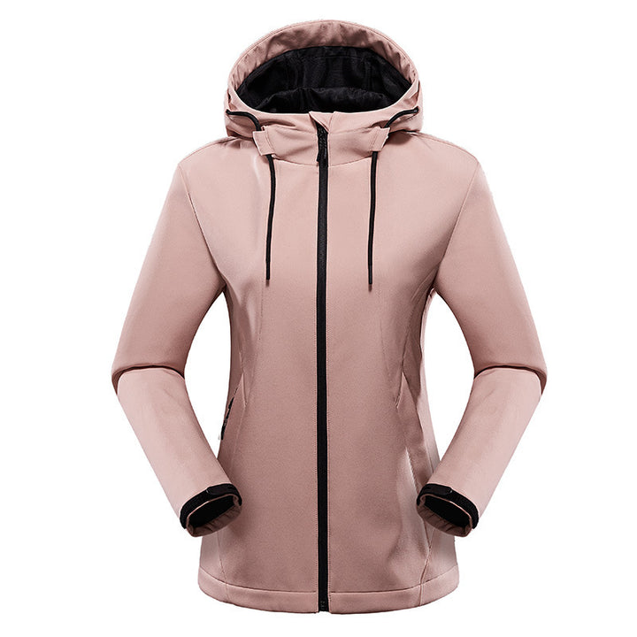 Damen Taillierte Softshell-Jacke mit Kapuze, winddichter Membran und verdeckten Reißverschlüssen Drune
