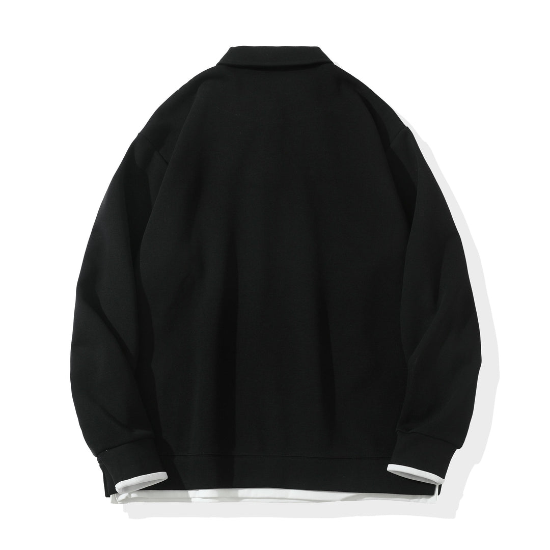 Unisex Oversize-Poloshirt-Sweatshirt mit Halbknopfleiste und Layering-Effekt Drune