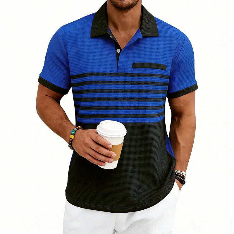 Herren nan Jacquard-Polo mit Blockstreifen, Brustblende und Baumwollmix Drune