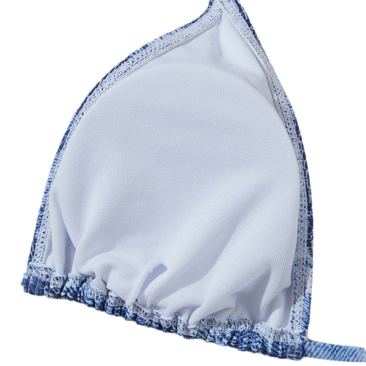 Damen Triangel-Bikini im Jeans-Look mit verstellbaren Kordelbindungen Drune