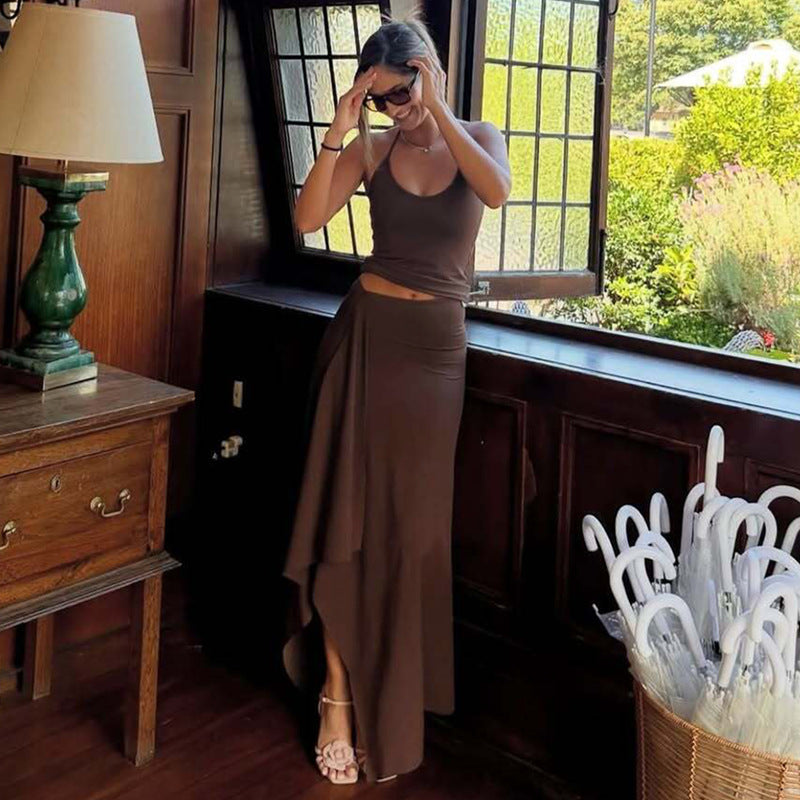 Damen Maxikleid mit asymmetrischem Saum und verstellbarem Träger Drune