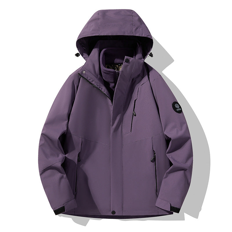 Herren dreilagige atmungsaktive Softshell-Trekkingjacke mit integriertem Fleecekragen und verstellbarer Kapuze Drune