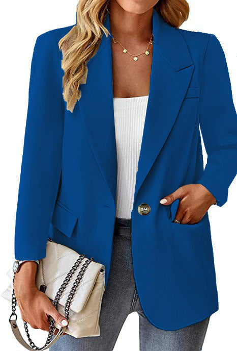 Damen Longline-Blazer im Oversize-Stil mit markantem Revers, Metallknopf und Pattentaschen Drune
