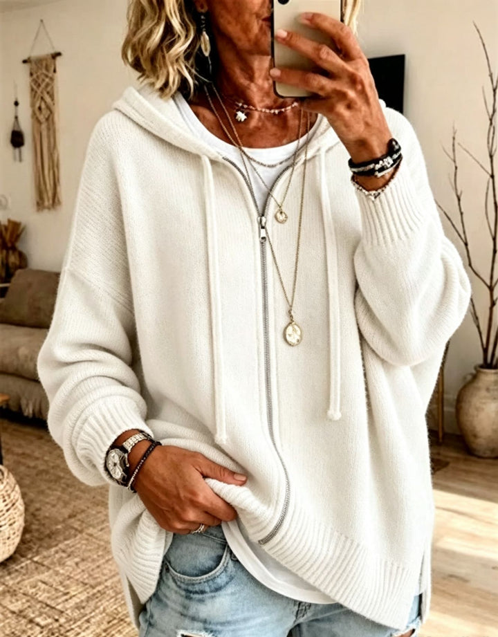 Damen Oversize Kapuzen-Zip-Cardigan aus weichem Feinstrick Drune