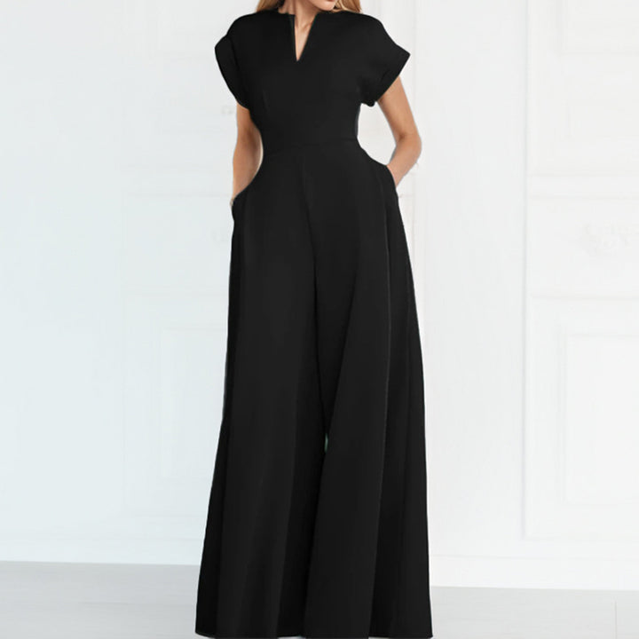 Damen Jumpsuit mit weitem Bein und elegantem Kragen Drune