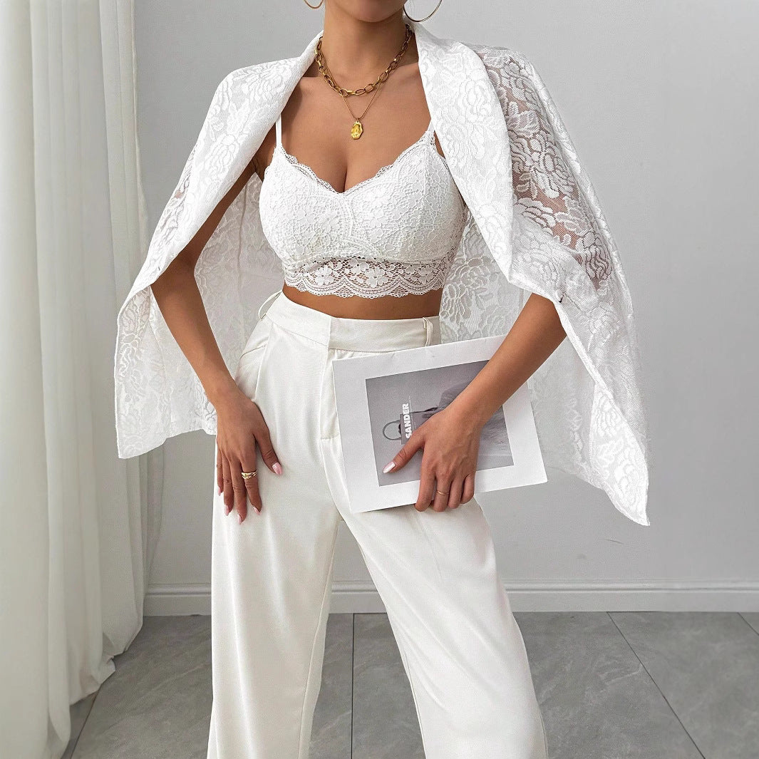 Damen nan Spitzenblazer mit Schalkragen und floraler Transparenz Drune