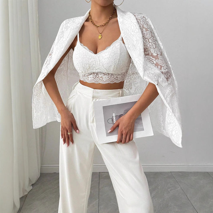 Damen nan Spitzenblazer mit Schalkragen und floraler Transparenz Drune