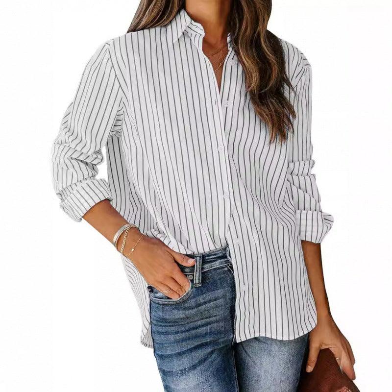 Damen Designermode gestreifte Bluse mit langen Ärmeln Drune