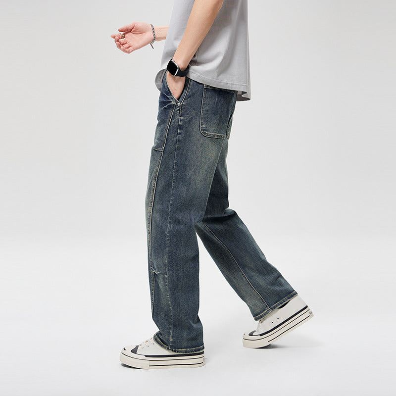 Herren Weite Baggy-Jeans mit markanten Teilungsnähten, hohem Komfortbund & Utility-Taschen Drune