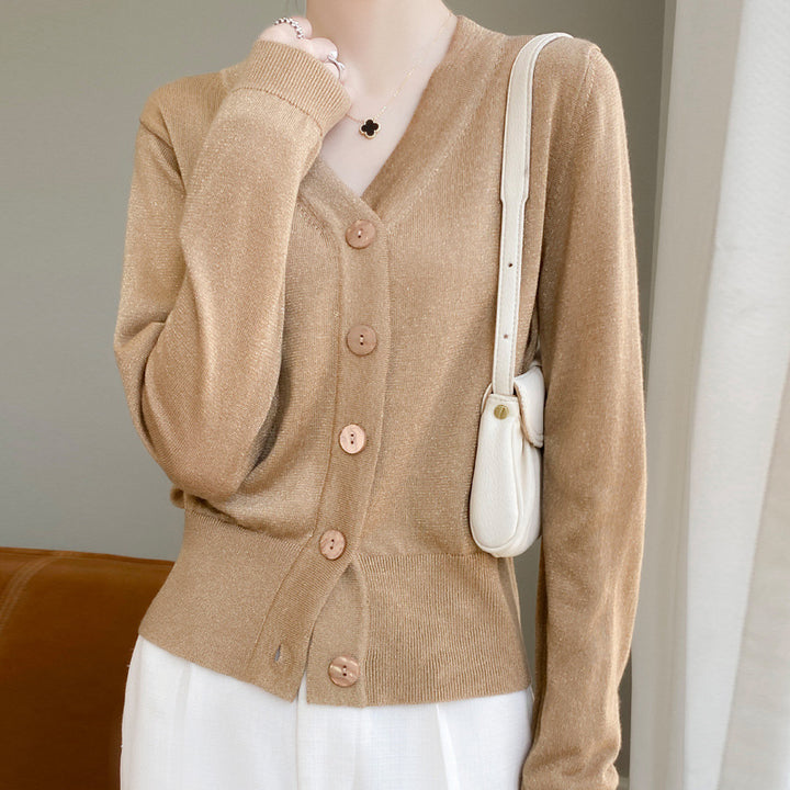 Damen Leichter V‑Ausschnitt-Cardigan mit seitlichem Saumschlitz und geripptem Bund Drune