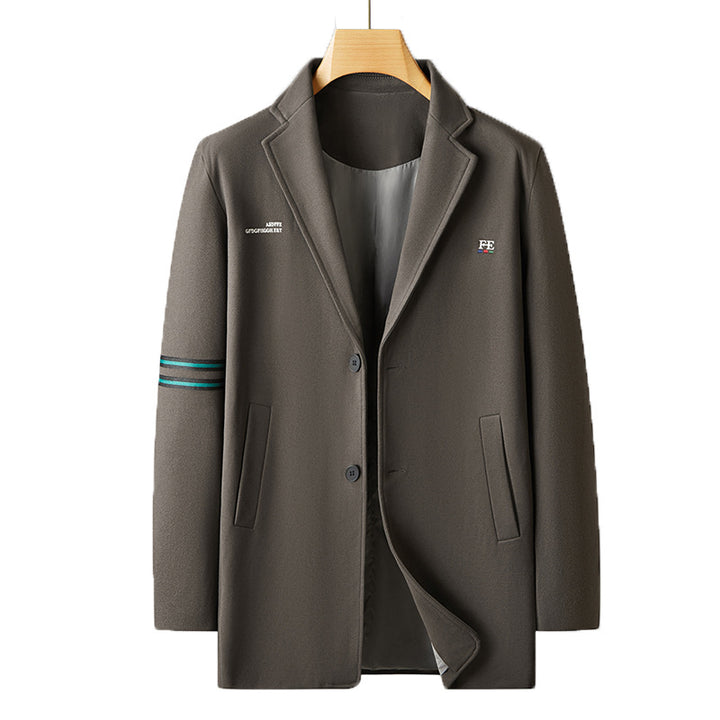 Herren Kurzer Wollmix-Mantel im Blazer-Stil mit Ärmelstreifen und minimaler Logostickerei Drune
