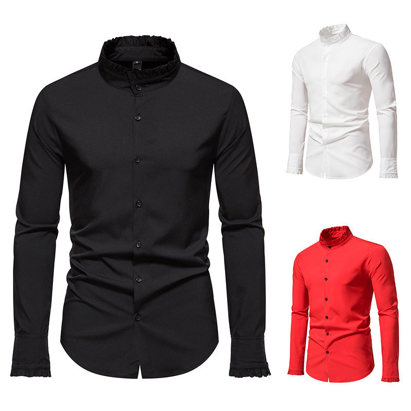 Herren Elegantes Langarmhemd mit Rüschendetails Drune