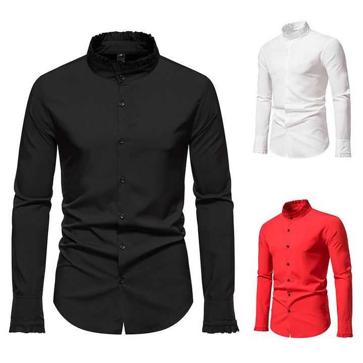 Herren Elegantes Langarmhemd mit Rüschendetails Drune
