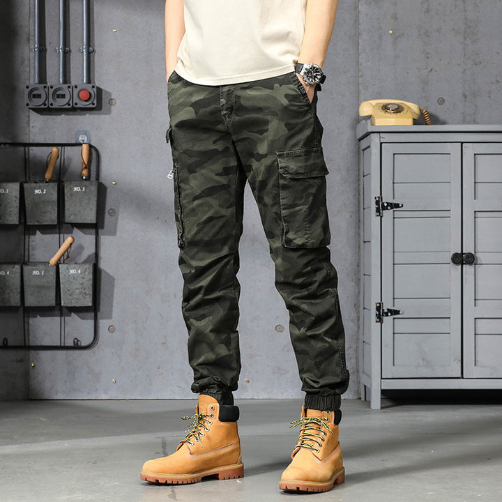 Herren Camouflage‑Cargo‑Jogginghose im Military‑Look mit Mehrfachtaschen und elastischem Knöchelabschluss Drune