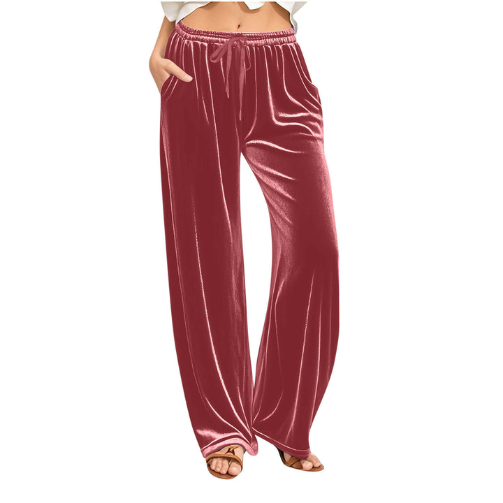 Damen Samt-Loungehose mit weitem Bein, Tunnelzugbund und Eingrifftaschen Drune