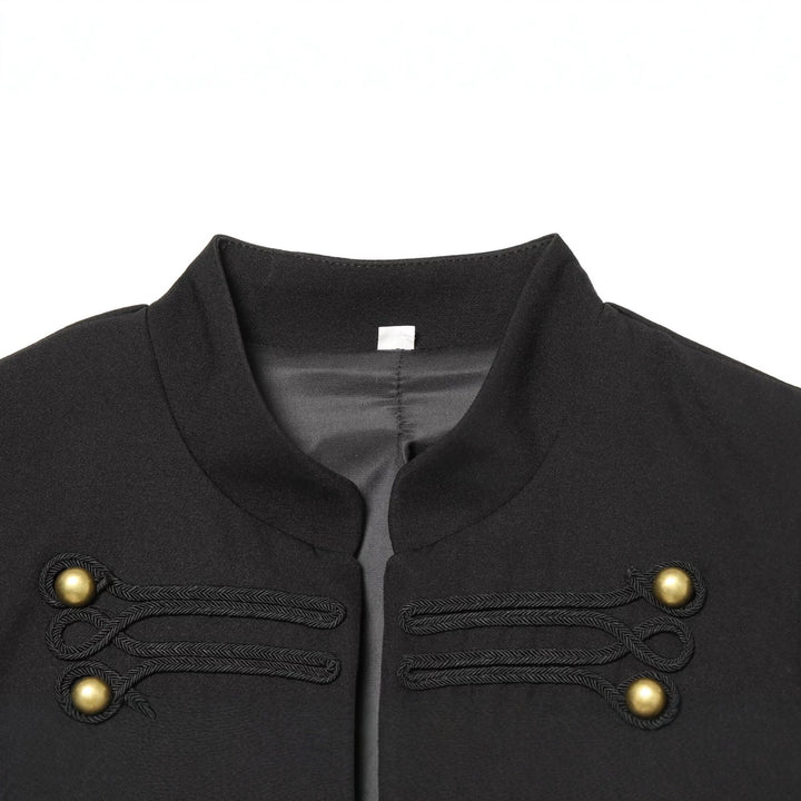 Damen Kurzer Feldblazer mit Stehkragen, Kordelverzierung und Messingknöpfen Drune