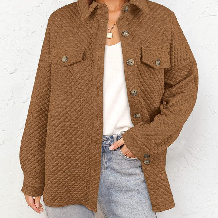 Damen Stepp Übergangshemdjacke mit Oversize Schnitt Brustpatten und Knopfleiste Drune