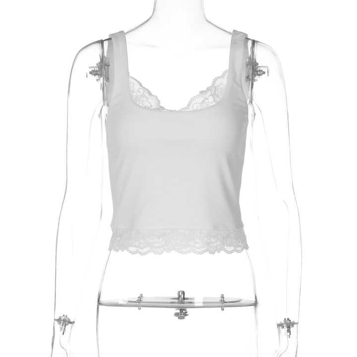 Damen Spitzen-Crop-Top mit schmalen Trägern und elastischem Unterbrustband Drune