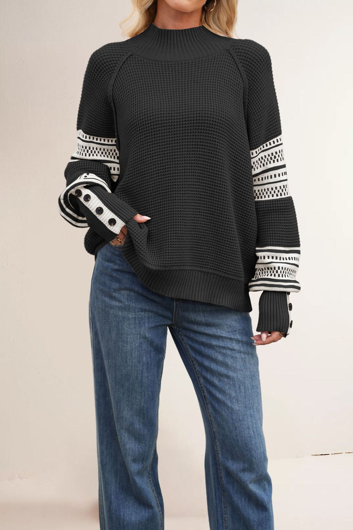 Damen Strickpullover mit modernem Strukturdesign und Knopfdetails Drune