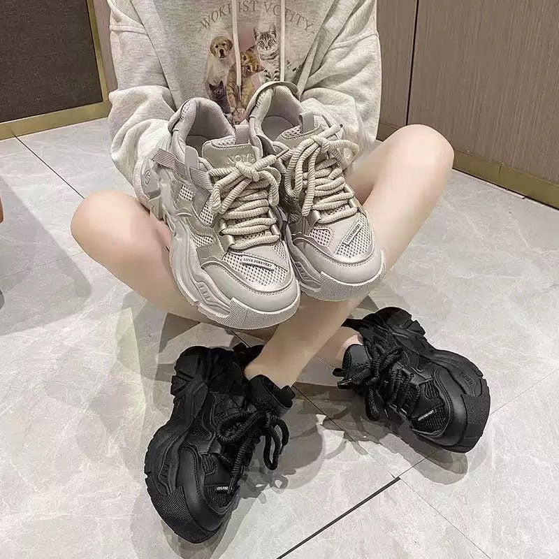 Damen Trendige Chunky Sneakers mit dämpfender Sohle und atmungsaktiver Netzoberfläche Drune