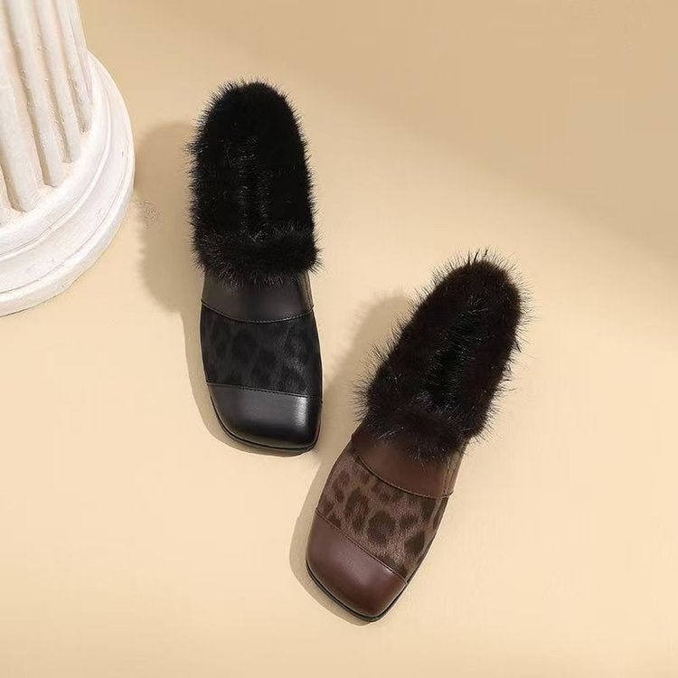 Damen Stilvolle Slipper mit Fellbesatz Drune