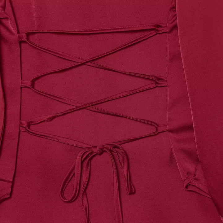 Damen Seidenähnliche Bluse mit Bindeschleife, Oversize-Schnitt und verdeckter Knopfleiste Drune