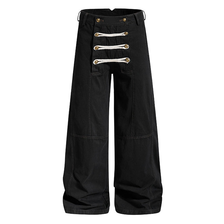 Damen High‑Waist Maritim inspirierte weite Bundhose mit dekorativer Kordel‑Schnürung Drune