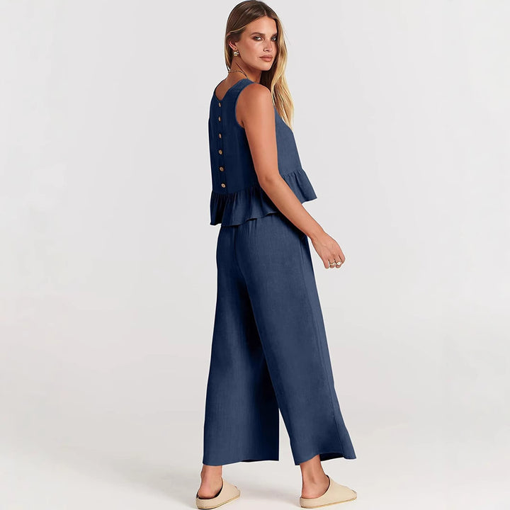 Damen luftige Sommerbluse und weite Hose Drune