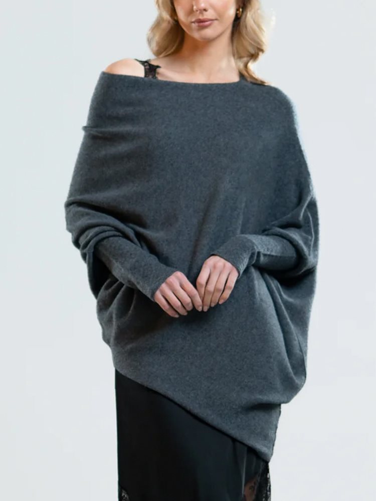 Damen lässiger Oversized Pullover mit Schulterfreies Design Drune