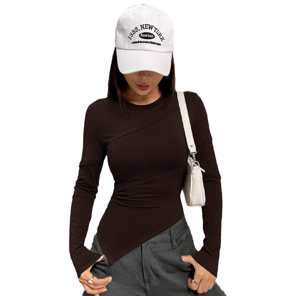 Damen figurbetontes Langarmshirt mit asymmetrischem Design und modischem Schnitt Drune