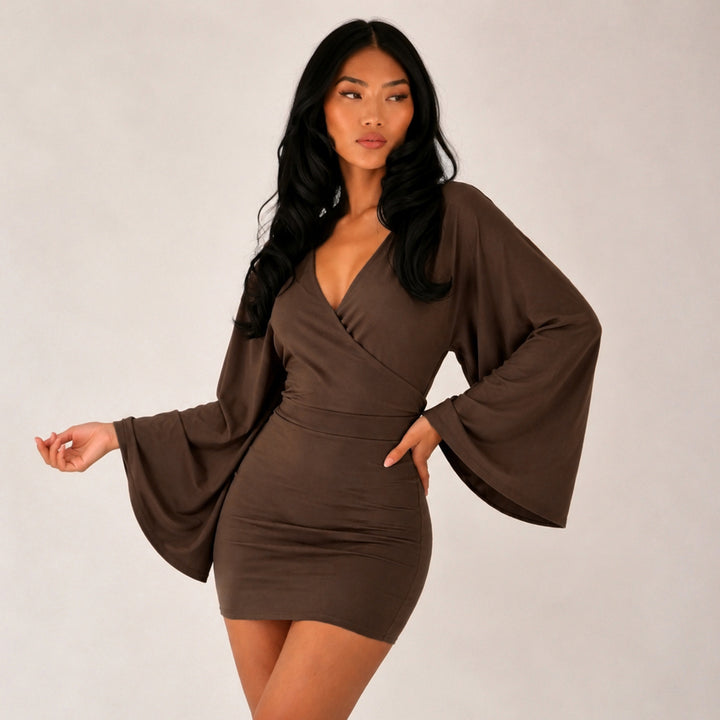 Damen nan Wickel-Minikleid mit Kimonoärmeln, taillierter Miedernaht und stretchigem Jersey Drune