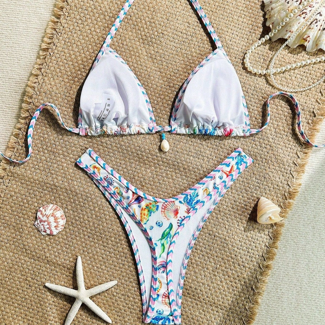 Damen Triangel-Bikini mit maritimem Muster und stylischen Details Drune