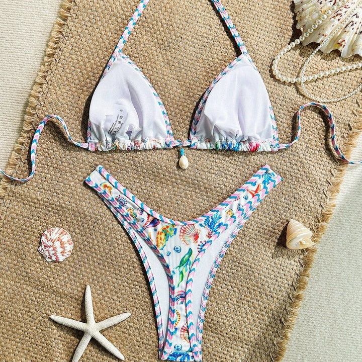 Damen Triangel-Bikini mit maritimem Muster und stylischen Details Drune