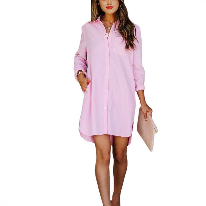 Damen Chic Knopfhemd Kleid Drune