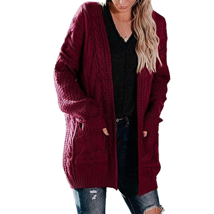 Damen Grobstrick Cardigan mit offenen Taschen und voluminösen Ärmeln Drune