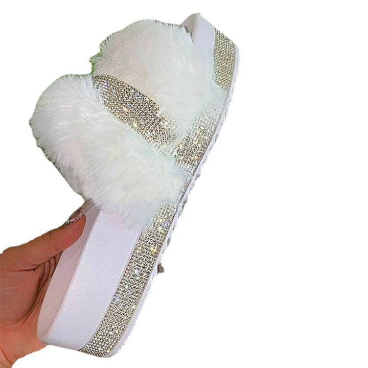 Damen Flauschige Riemchen-Pantoletten mit Glitzerakzenten Drune