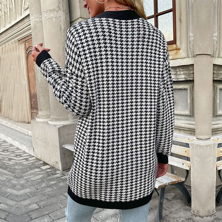Damen Modischer Strickcardigan mit Hahnentritt-Muster Drune