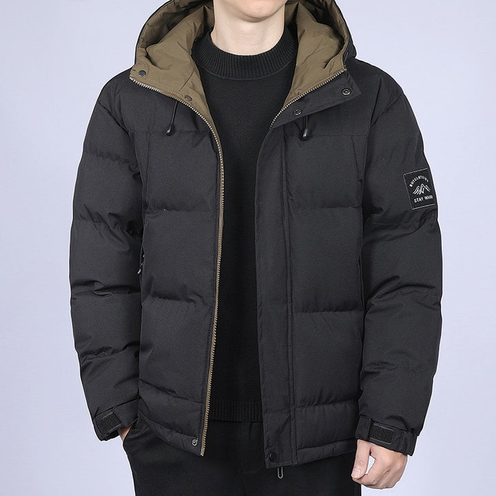 Herren Kurz geschnittene gesteppte Winterjacke mit Kapuze, winddichter Membran & verstellbaren Manschetten Drune