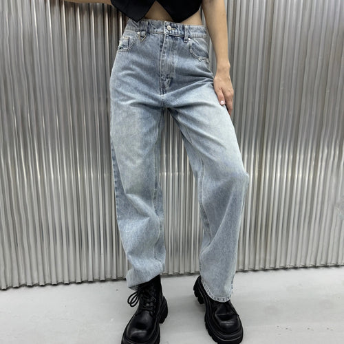Damen Wide-Leg-Jeans mit Destroyed-Details und hohem Bund Drune
