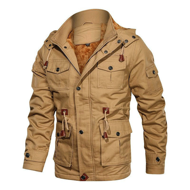 Herren Canvas-Fieldjacke mit Teddyfutter, Kapuze und Multifunktions-Taschen Drune