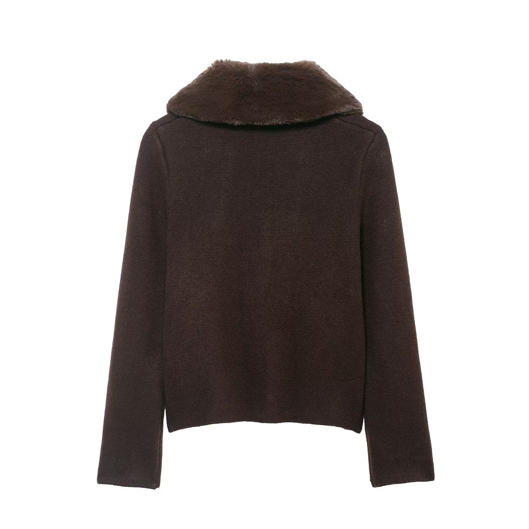 Damen Kurzgeschnittener Strickcardigan mit abnehmbarem Faux‑Fur‑Kragen Drune
